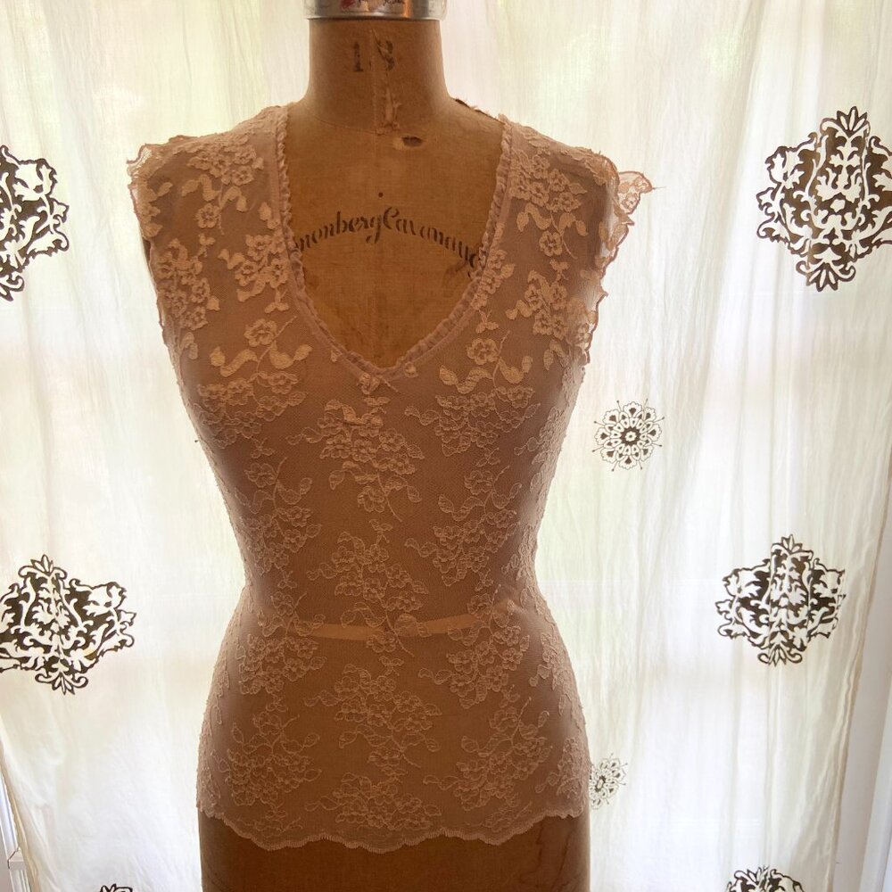 Vintage EXPRESS Nude Pink Lace Sheer Camisole Top S Y2K Grunge Coquette USA EUC - Picture 2 of 9